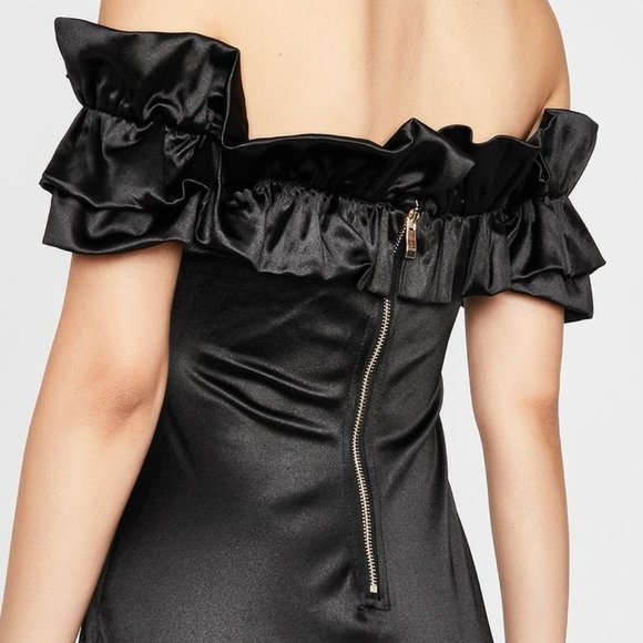 Dolls Kill Satin Off The Shoulder Dress Black L - Picture 4 of 10